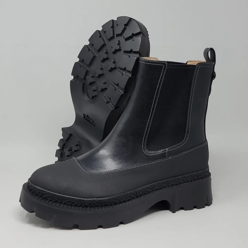 Coach Women's Pull Up Bootie Jayla Leather Bootie Size 9.5 B Black Chunky New
